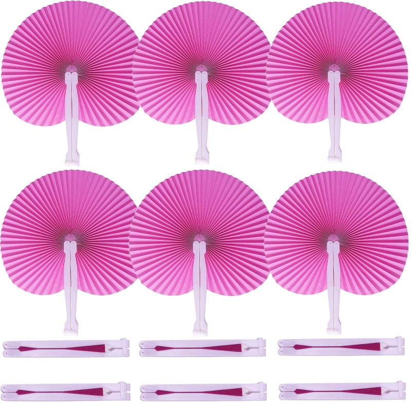 Bestage 20 Pieces Decorative Paper Folding Hand Fans Handheld,Pink Round Wedding Foldable Fans Chinese and Japanese Fans Bulk for Bridal Guest Church Party Favors Dancing Birthday DIY - Image 1